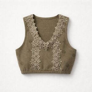 POL Olive Floral Embroidered Crop Top